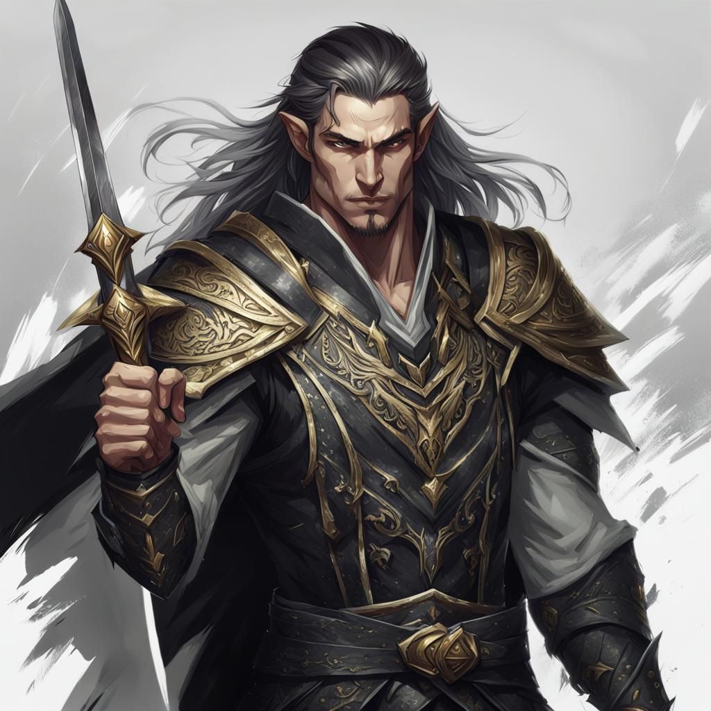 Muscular Elf Warrior Portrait in Hyperdetailed Style