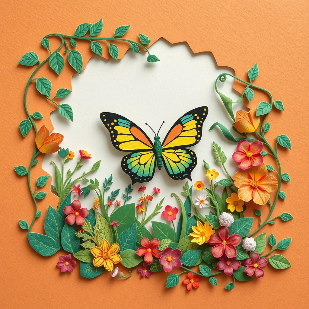 Butterfly Emerging: Delicate Papercut Layered Garden Scene