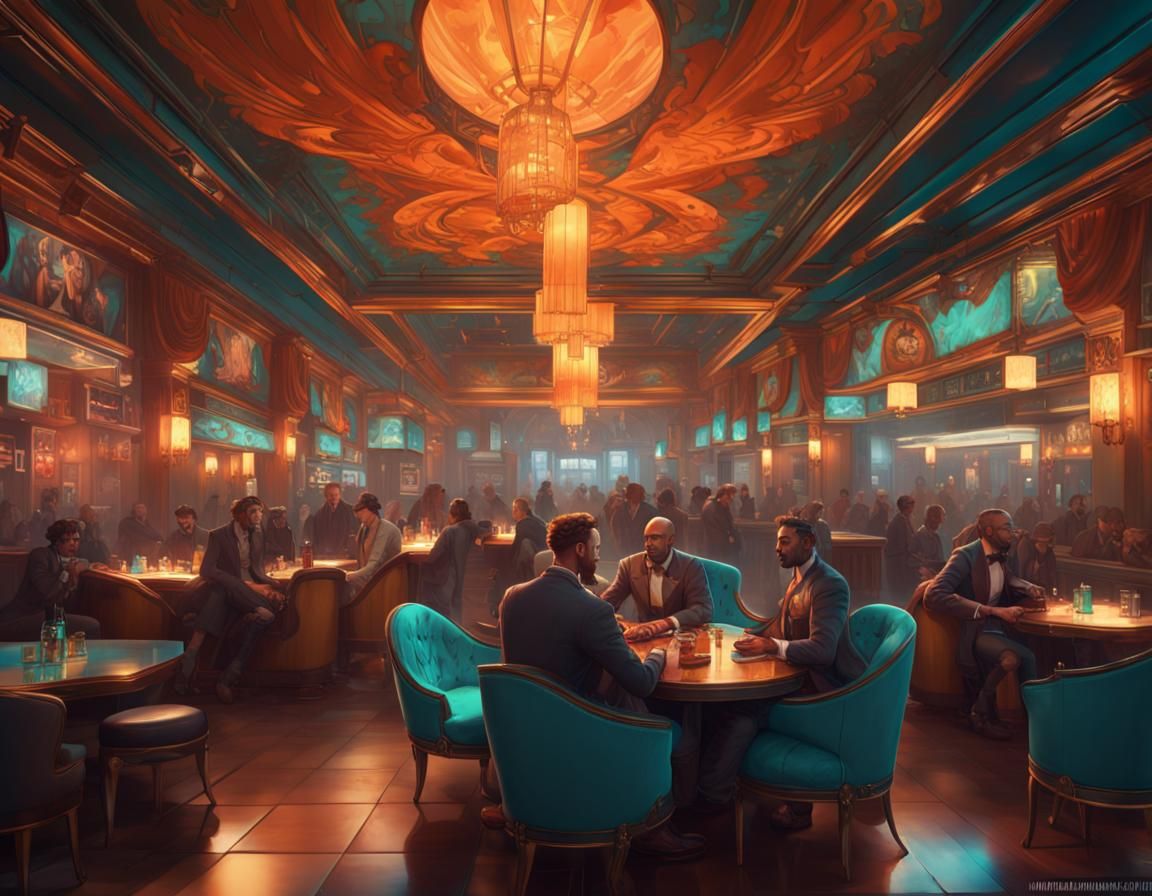 Mafia Giant in Dreamlike Nightclub, Art Nouveau Style