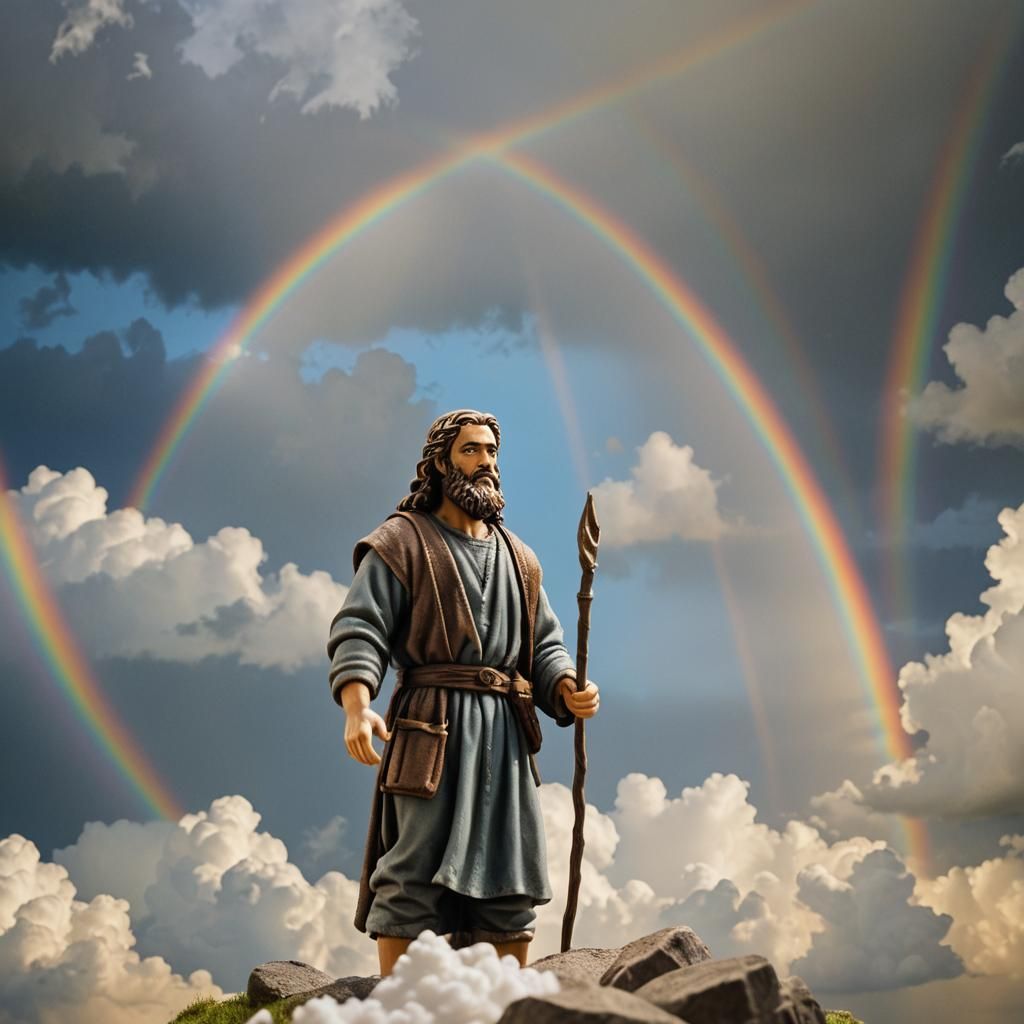 Noah Action Figure with Rainbow Background