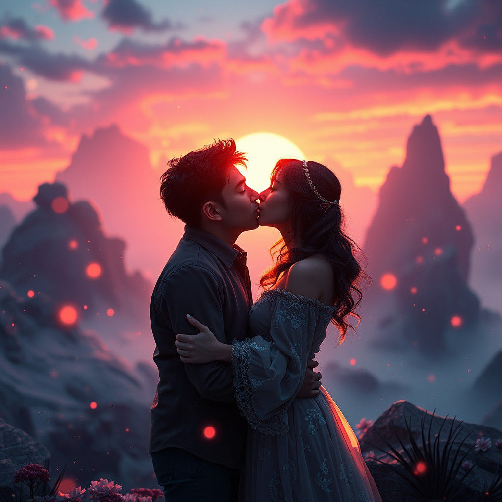 Mystical Kiss in Dreamlike Fantasy Artscape