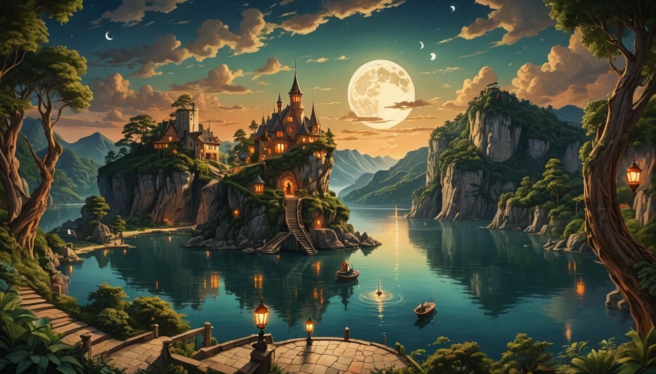 Surreal Island: Giant Eye and Chessboard Landscape