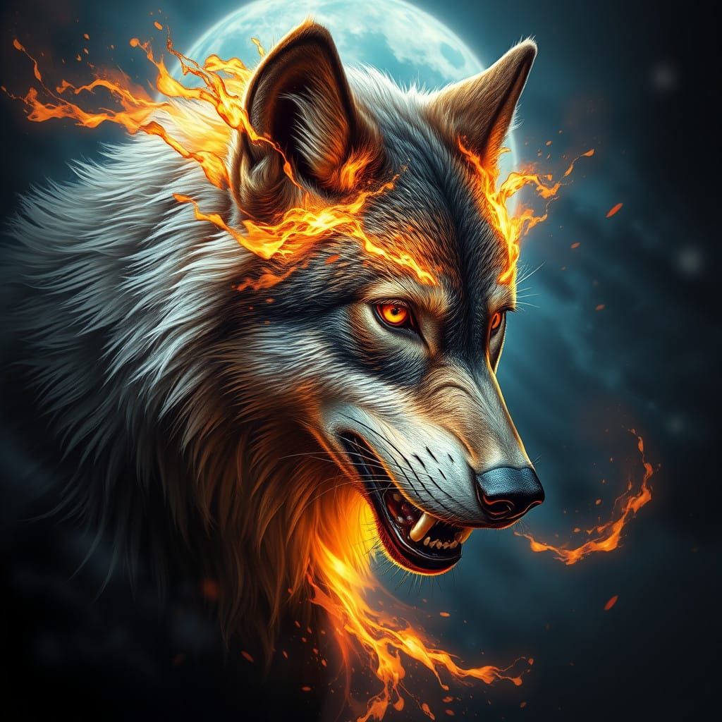 Wolf Unleashes Lunar Fury in Hyperrealistic Masterpiece