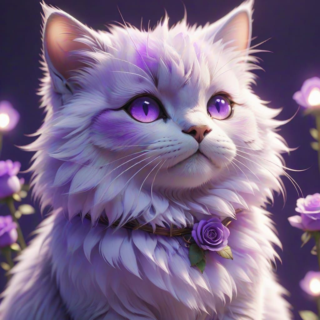 Purple Rose Cat in 3D Anime Style