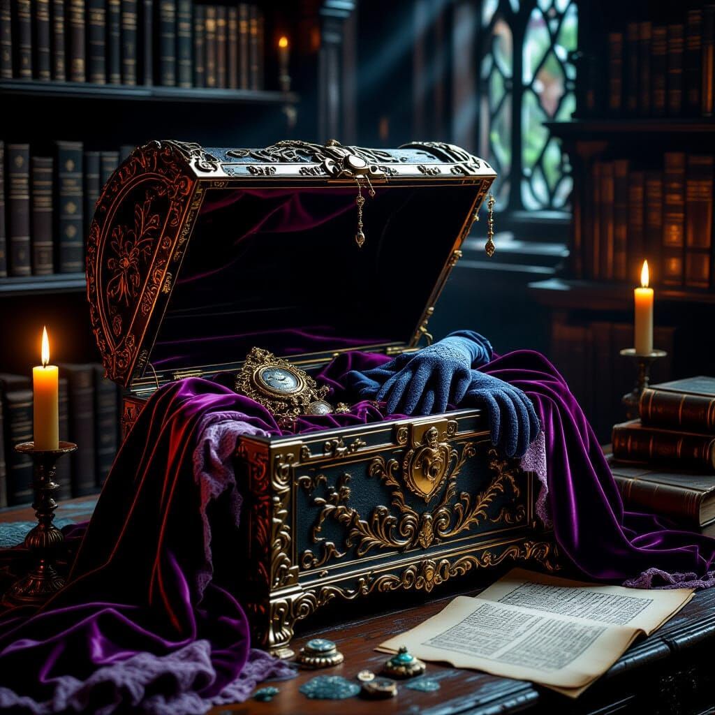 Ornate Treasure Chest in Gothic Library