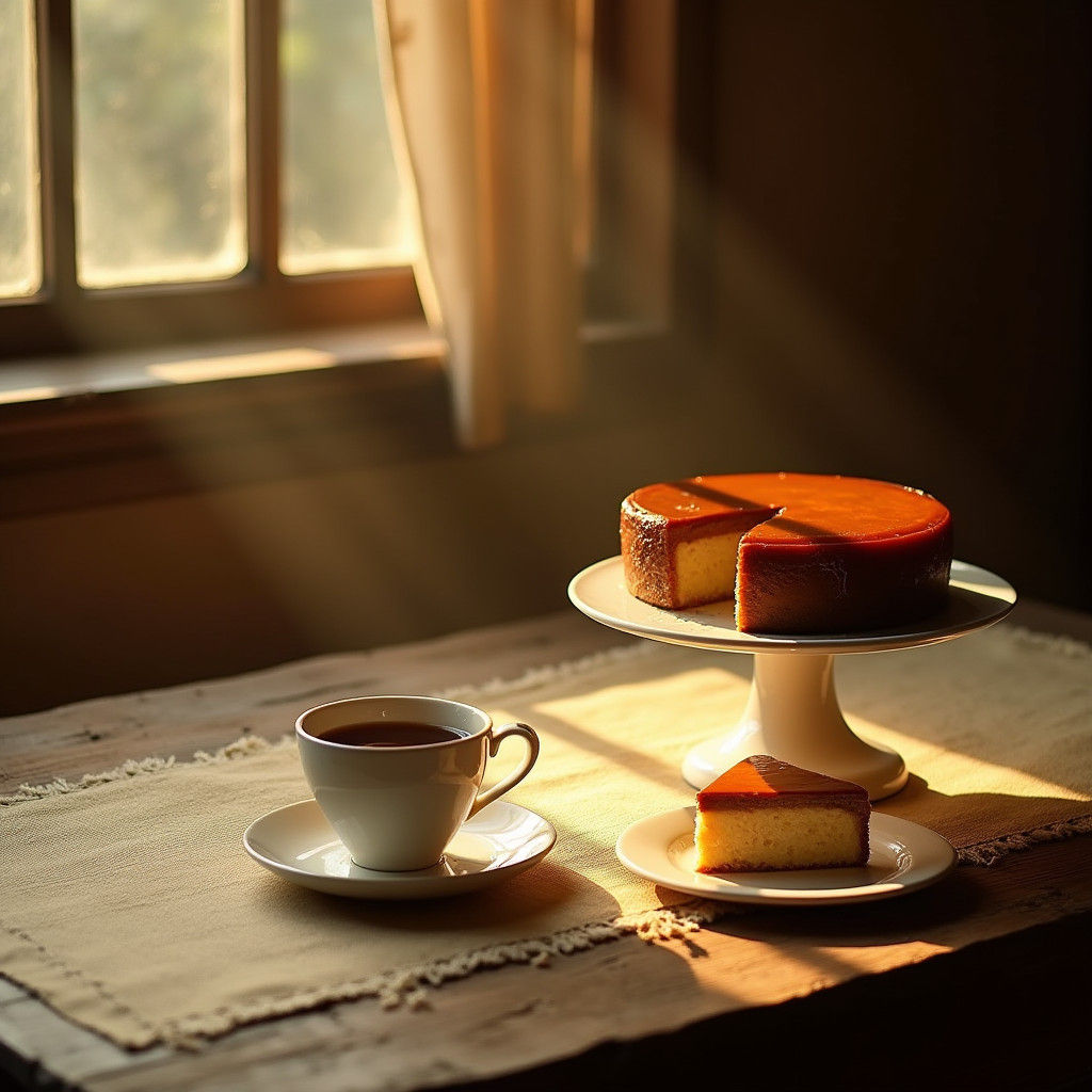 Sunlit Coffee and Cake Still Life