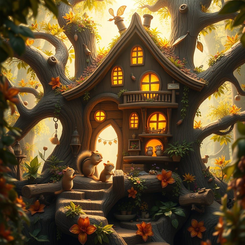 Fantastical Chipmunks in a Dreamy Treehouse