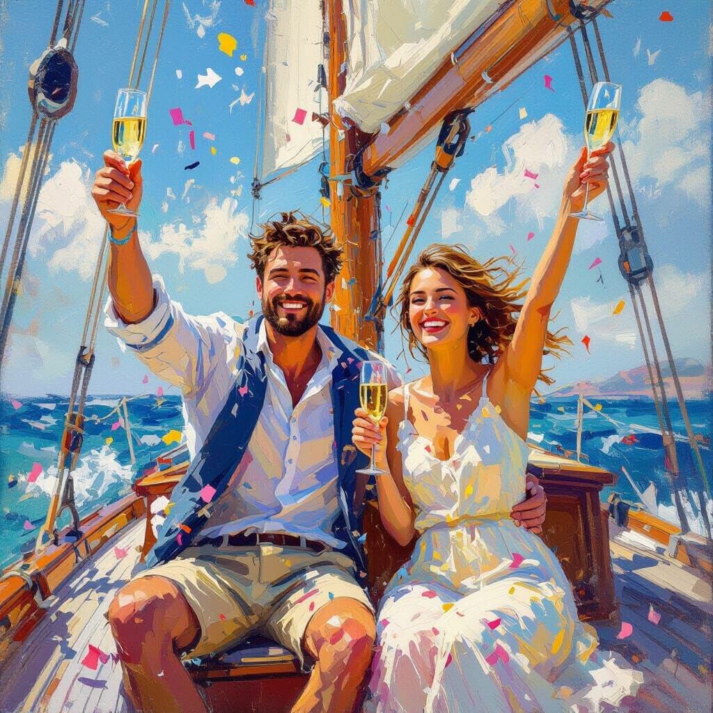 Ship Prow Celebration in Impressionist Style