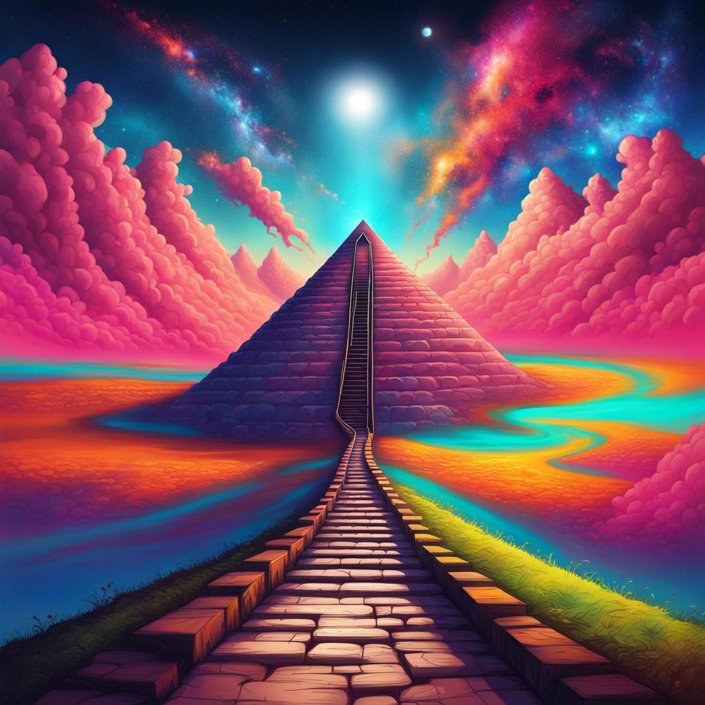 Pathway to Galactic Pyramid in Graffiti Art Style