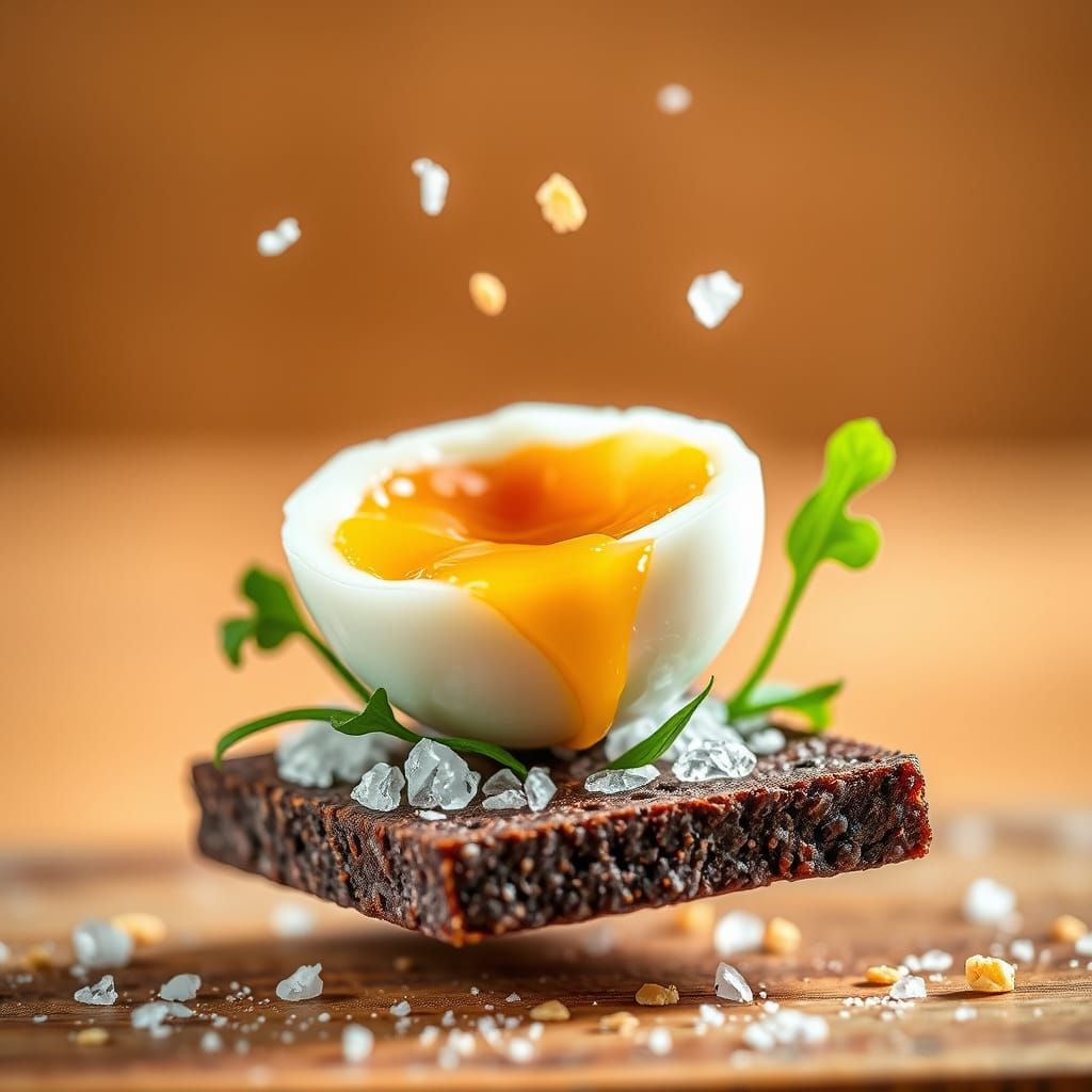 Macro Food Photography: Soft-Boiled Egg on Rye Cracker