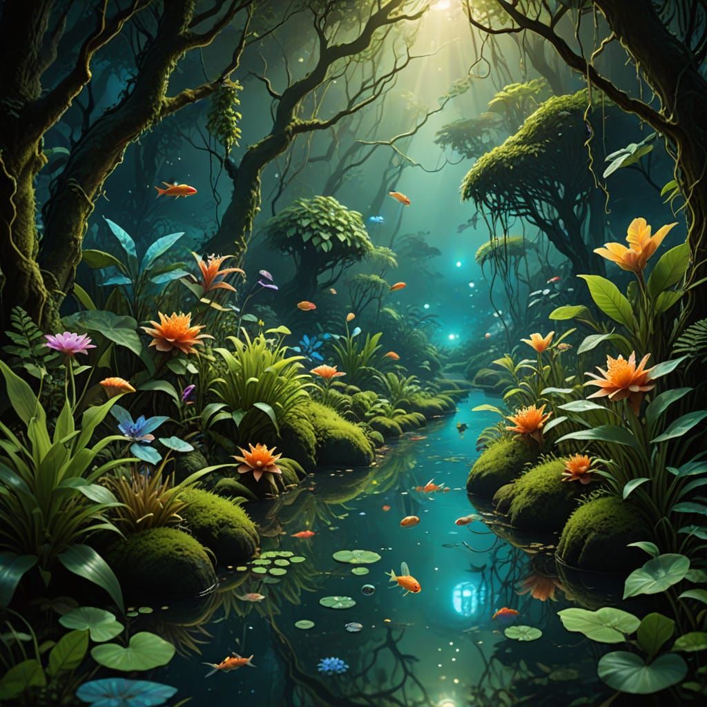 Ethereal Axolotl in a Jungle Stream