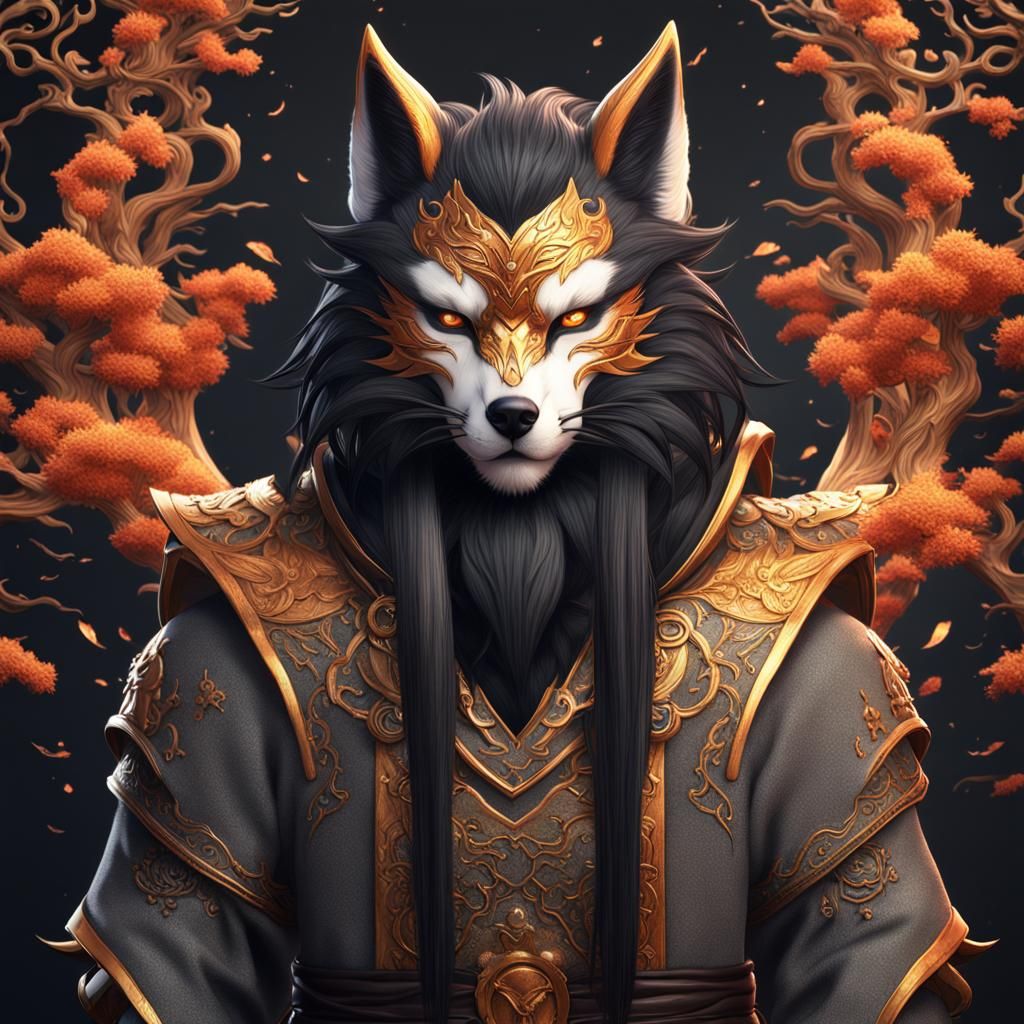 Male Kitsune with Black Hair: Fantasy Art