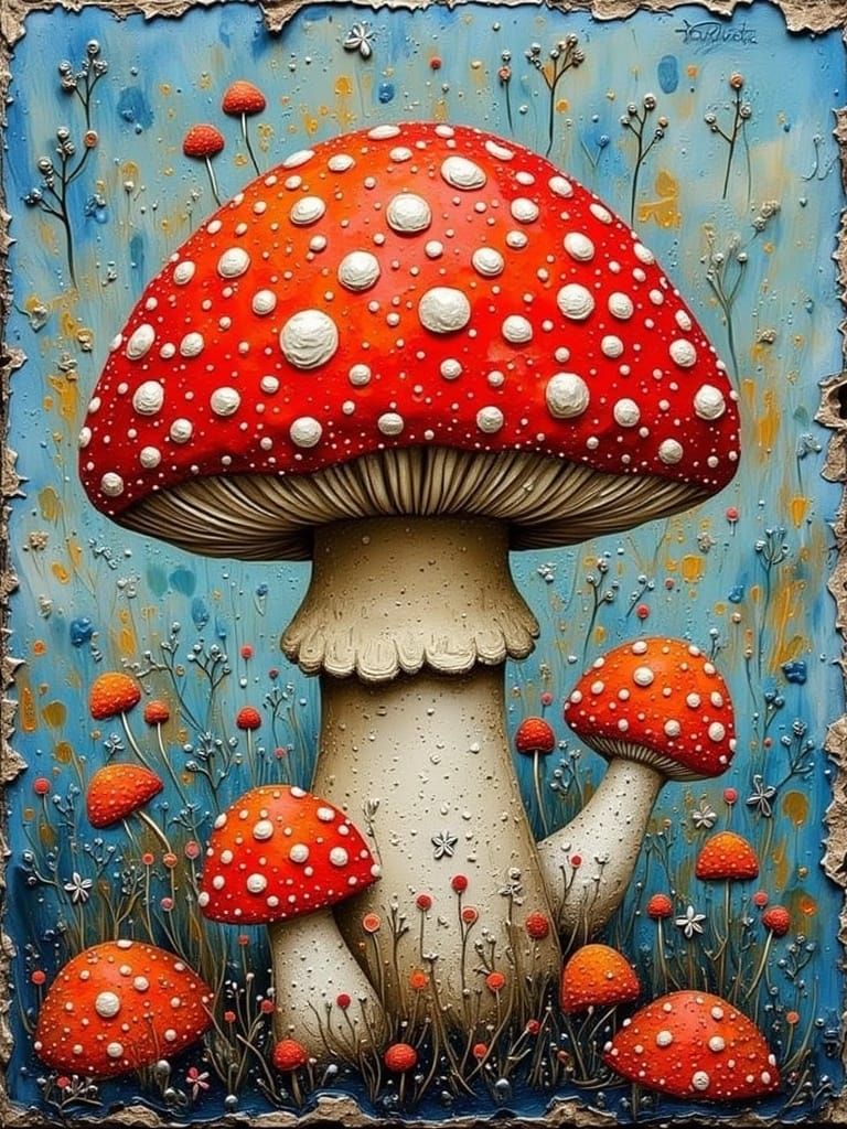 Detailed Mushroom with Zentangle Gills as Oil Painting