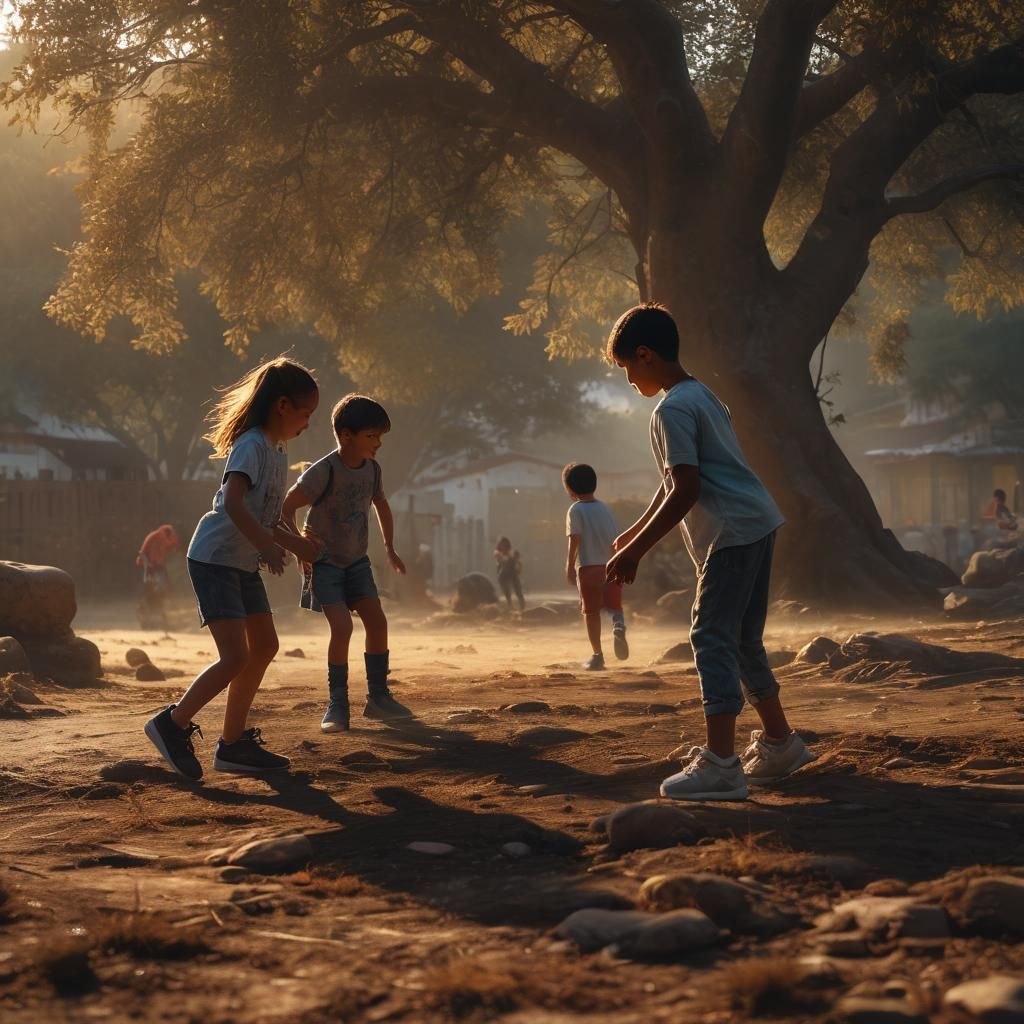 Children Playing in Golden Hour Light
