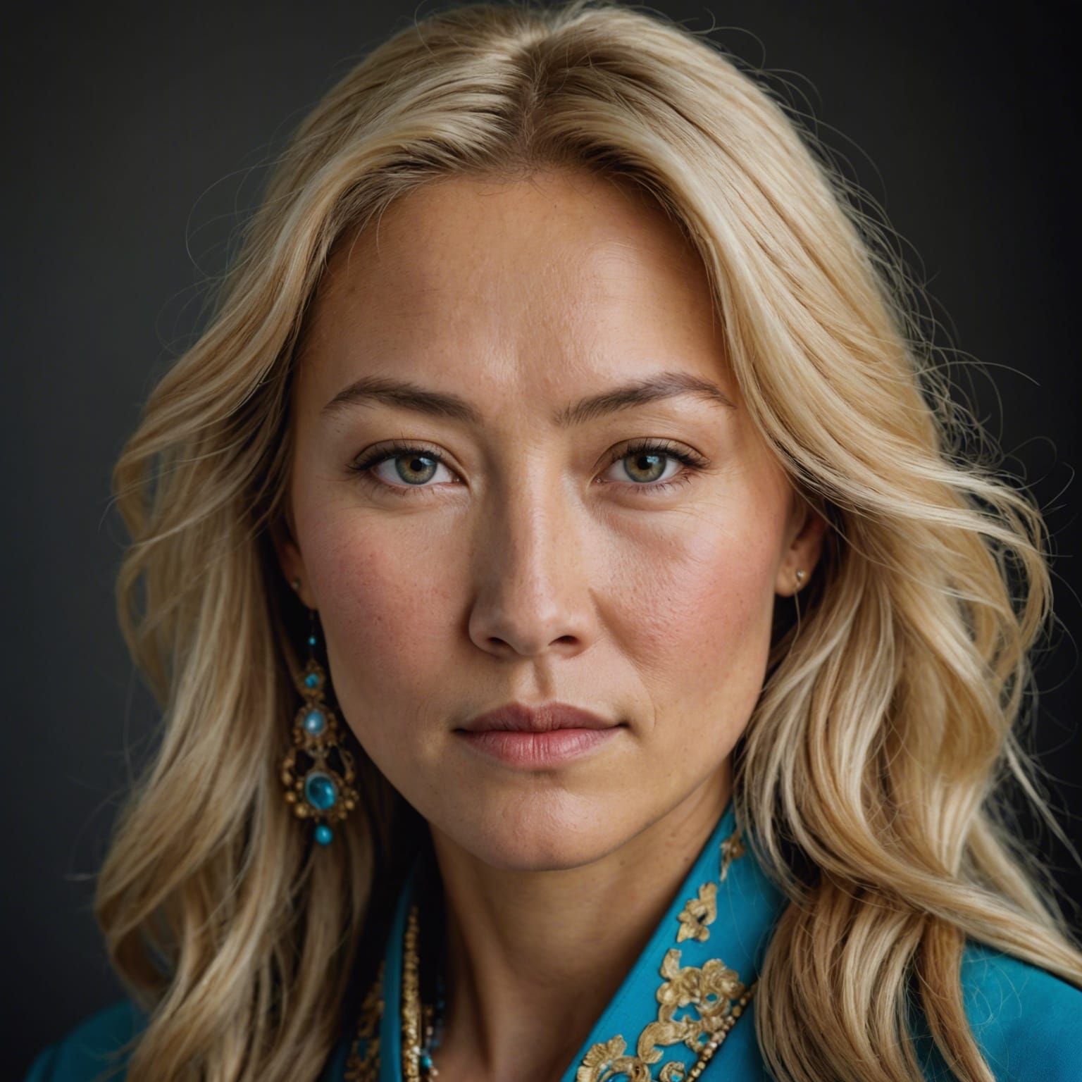 Professional Portrait of Kazakh Woman with Blonde Hair