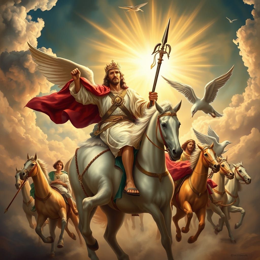 Christ Triumphant on White Horse, Leading Heavenly Armies