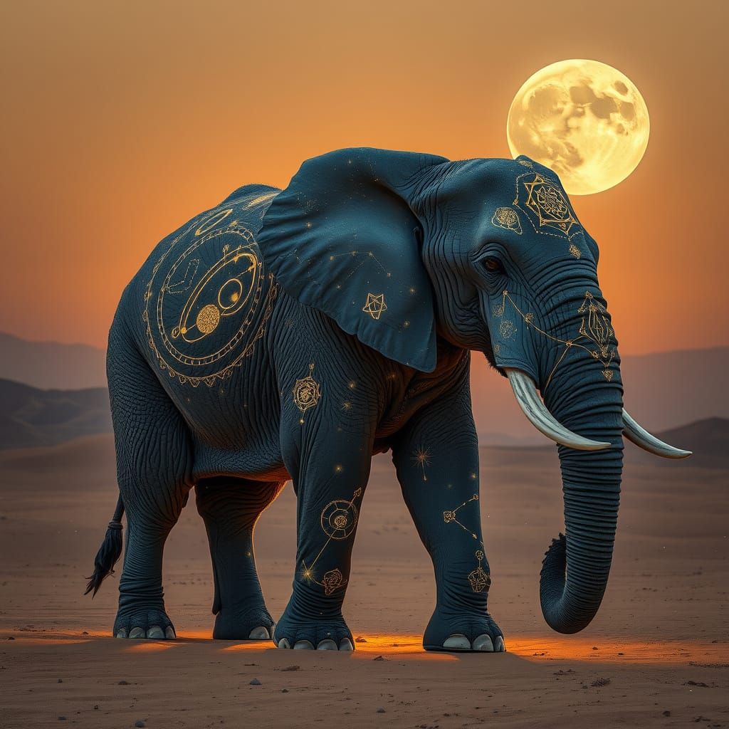 Celestial Elephant in Golden Twilight