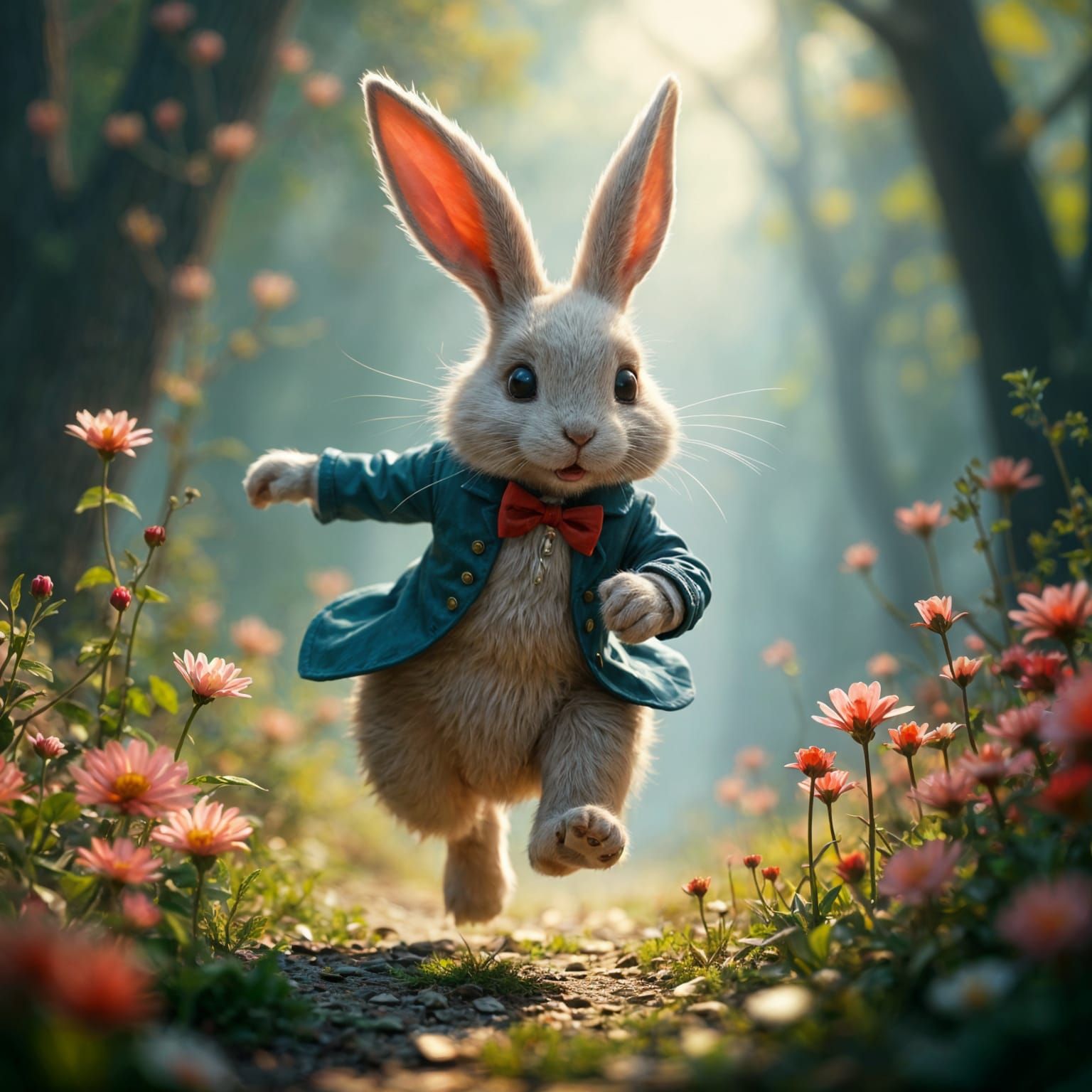 Ethereal Fantasy Landscape: White Rabbit Chases Through Wond...