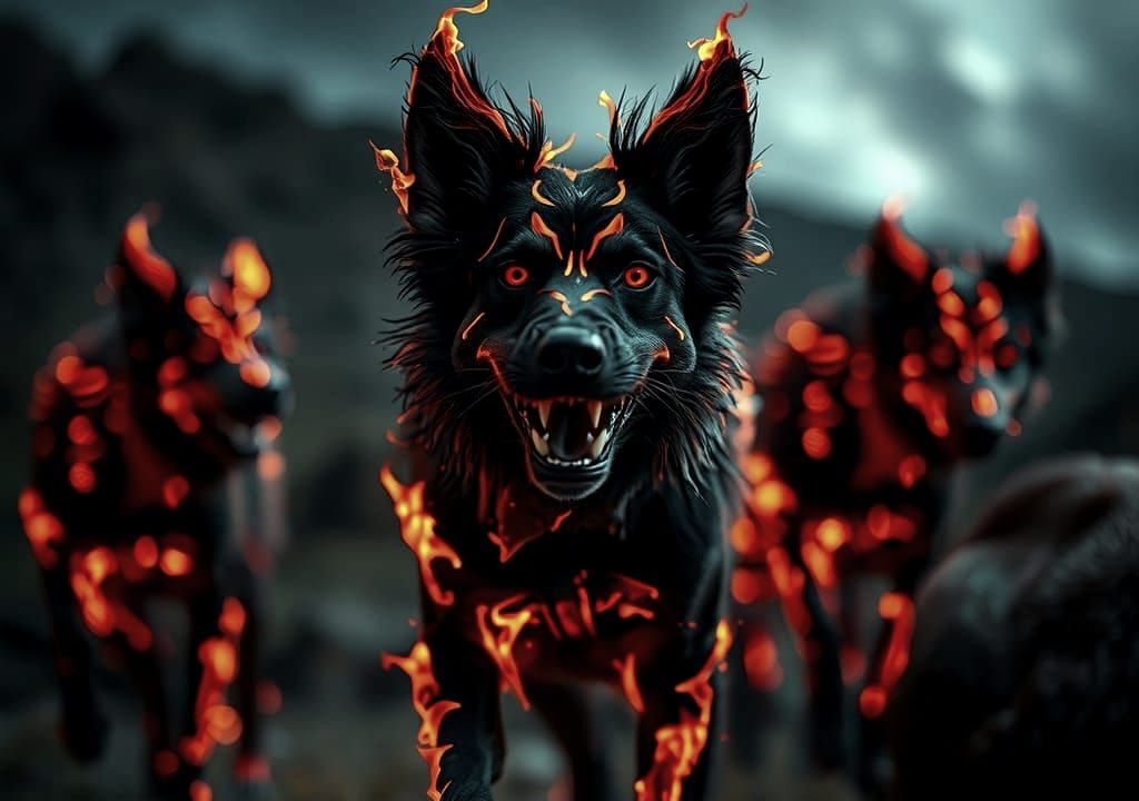 Ghastly Dogs Emerge from Nightly Landscape in Fantasycore