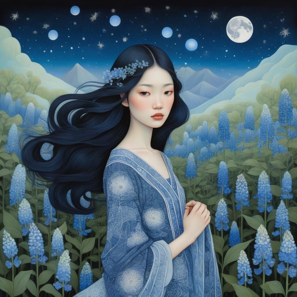 Ethereal Moonlit Dream in Vibrant Blue