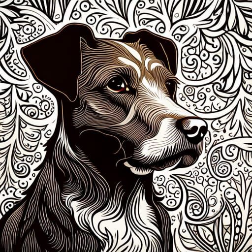 Jack Russell Terrier Portrait in Wood Engraving Style
