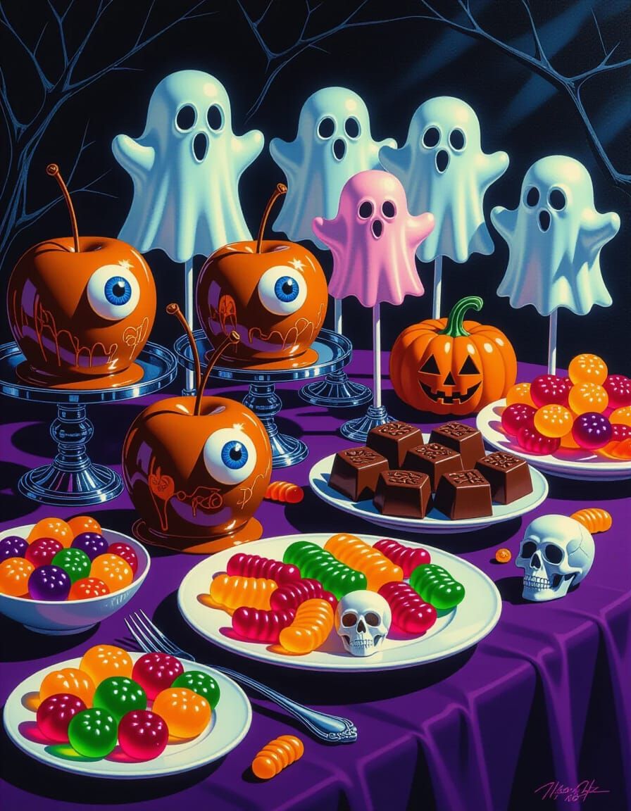Sinister Halloween Candy Display in Grotesque Surrealist Sty...