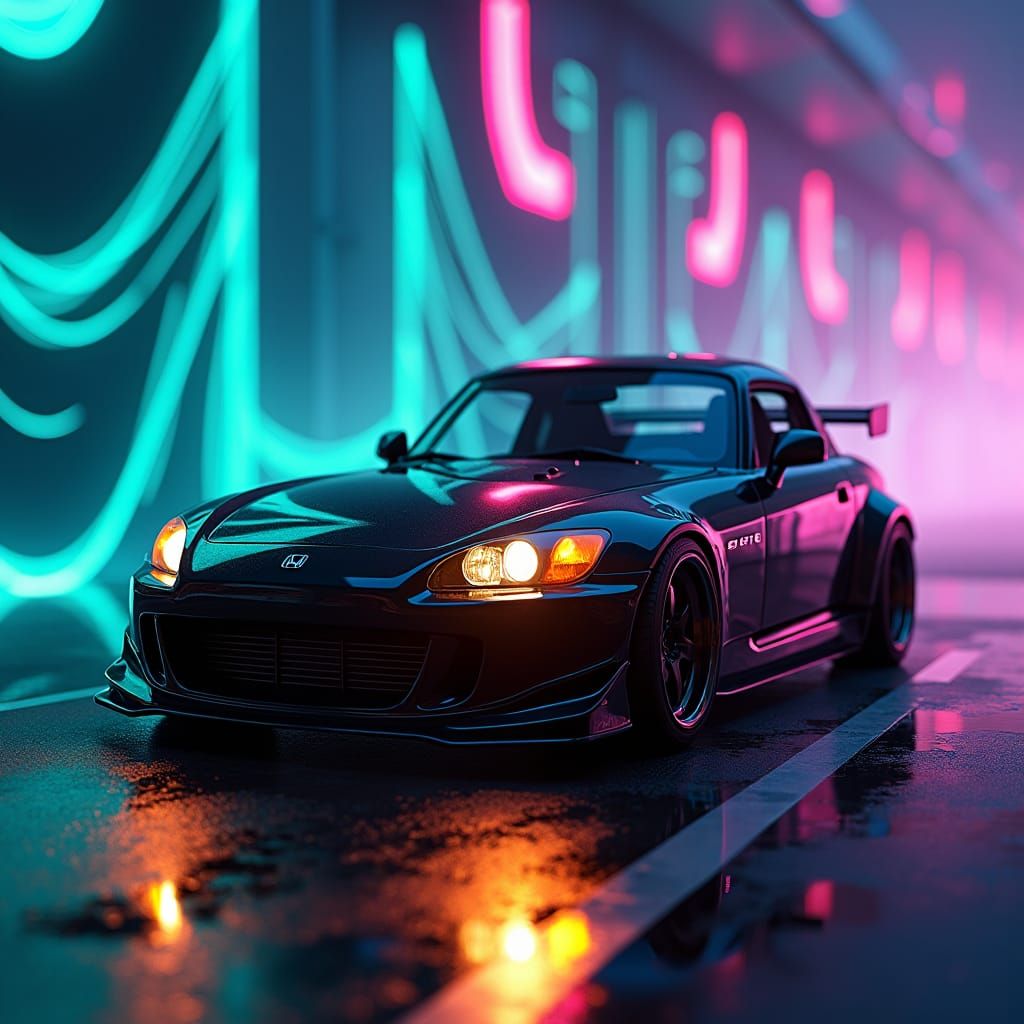 Black Honda S2000 in Futuristic Digital Art