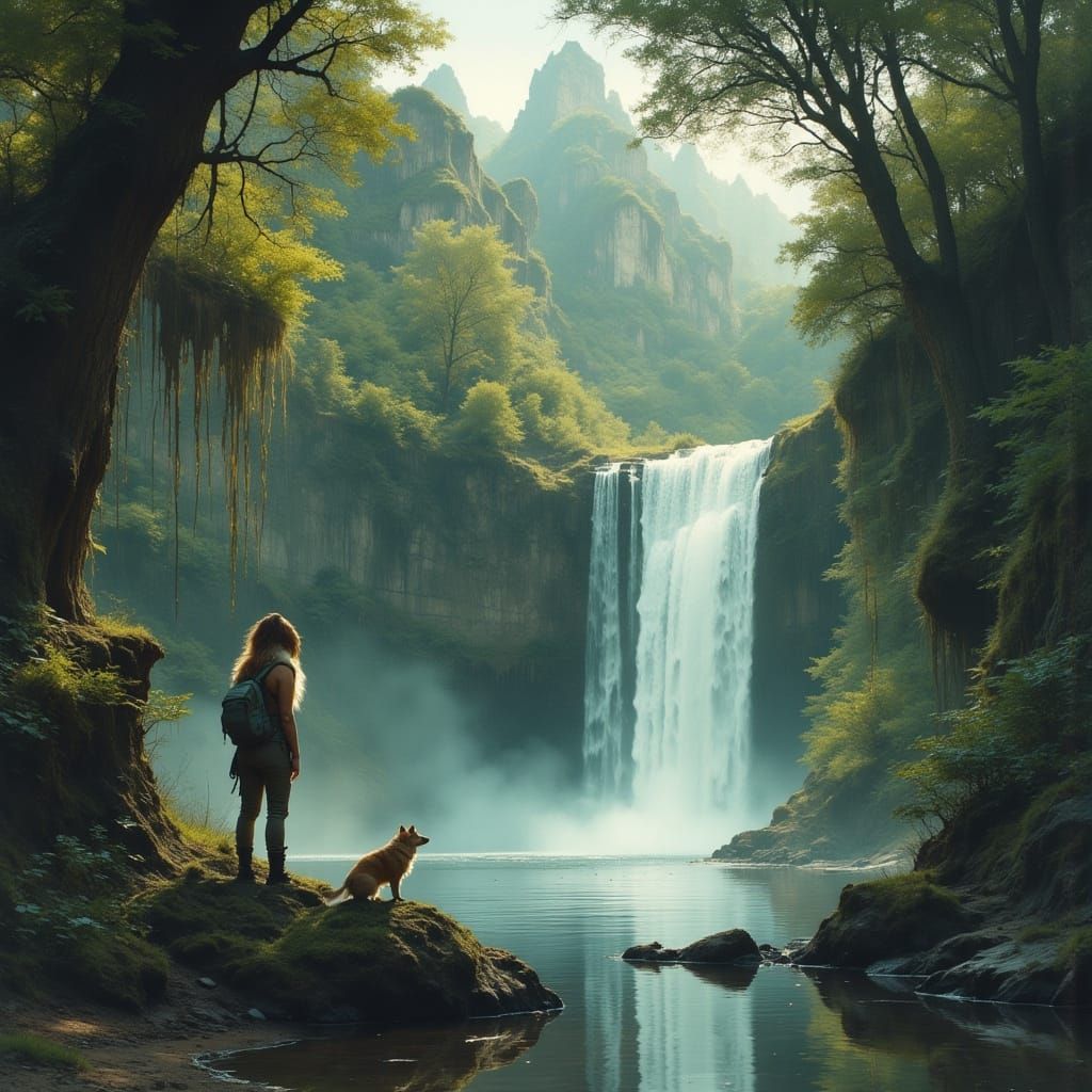 Border Collie Explorer in Ancient Jungle