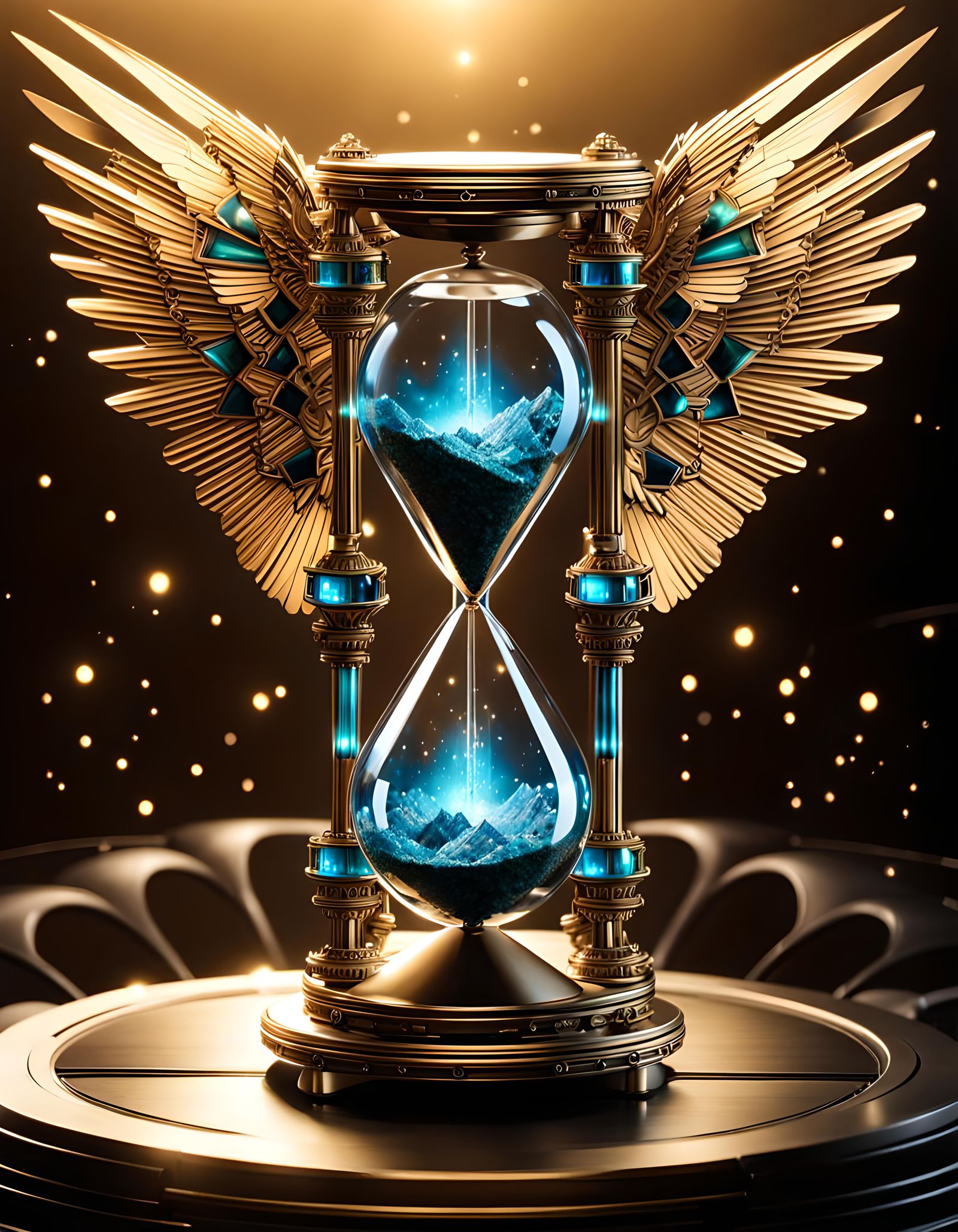 Cyberpunk Hourglass with Wings: Futuristic Timekeeper