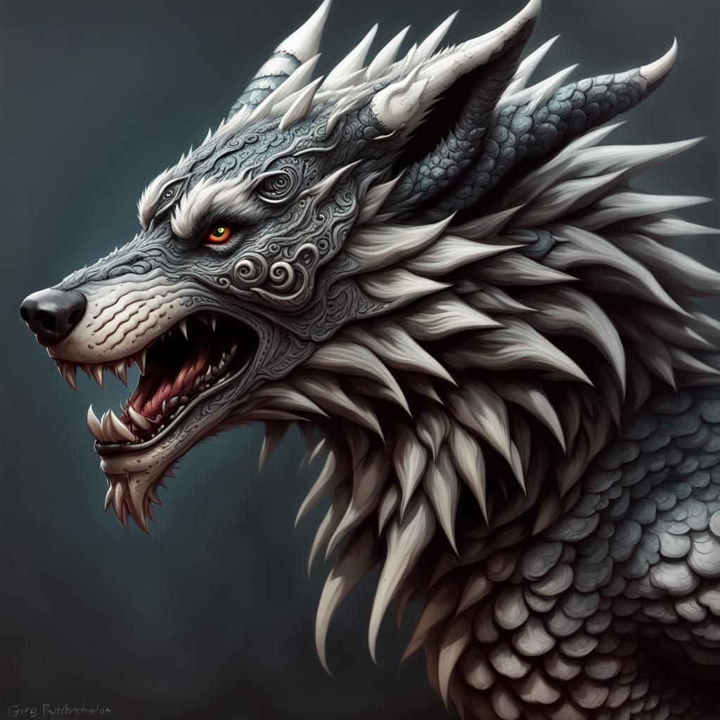 Detailed Sinister Wolf-Dragon Hybrid