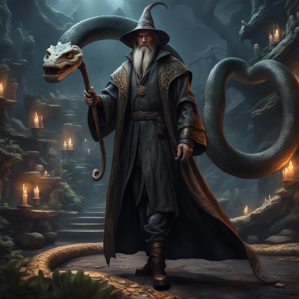 Wizard with Snake in Detailed Matte Painting