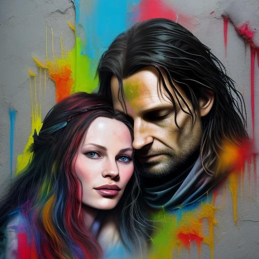 Aragorn and Arwen: Graffiti Art Romance