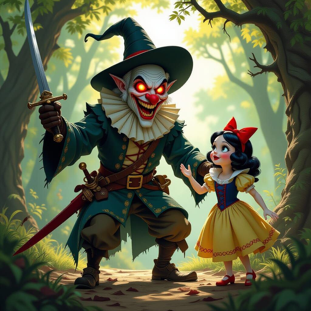 Dark Fantasy Geppetto Attacks Snow White in Forest