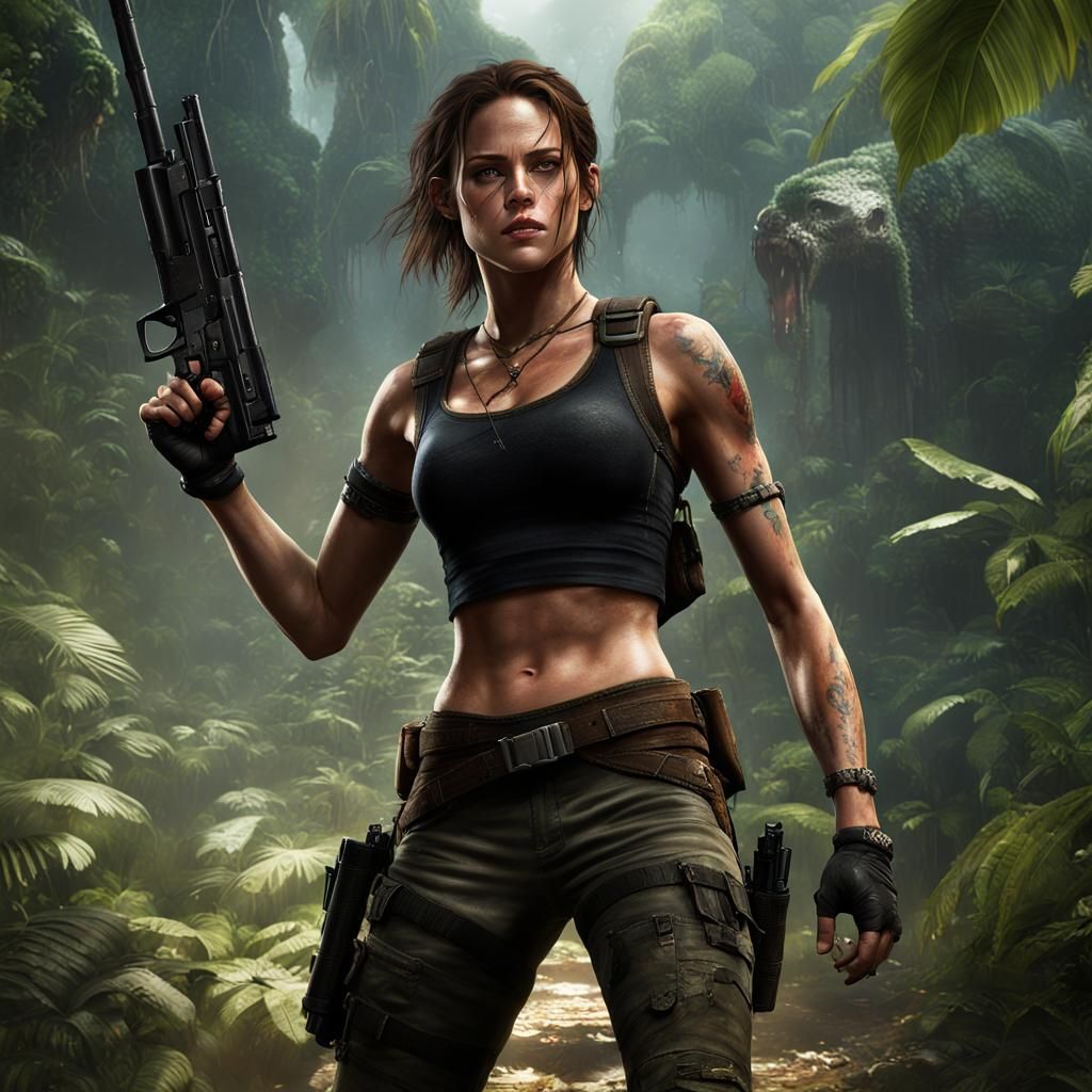 Lara Croft in Jungle, Hyperdetailed Dark Fantasy Art