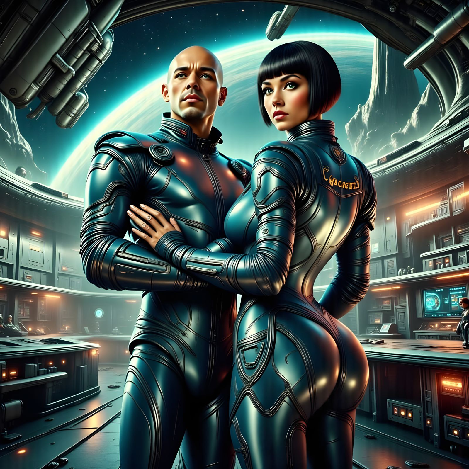 Tall Space Captain with Muscular Build and Piercing Green Ey...