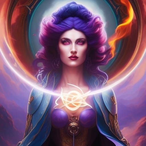 Glowing Wiccan Portrait with Fire Orbs