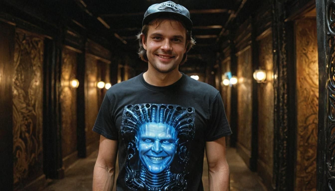 Man with Glass T-Shirt in Surreal Style