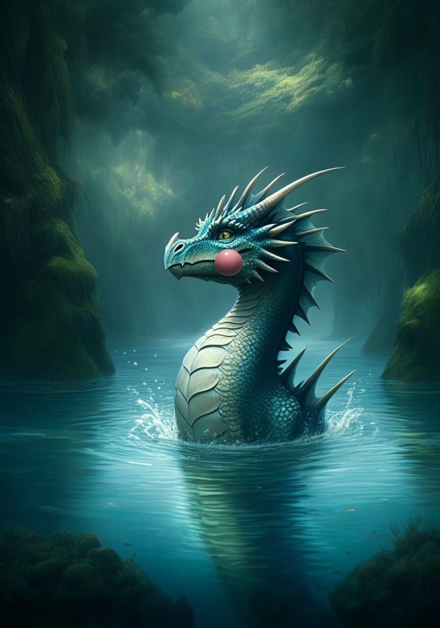 Dragon Sinking Into Lagoon Holding Breath