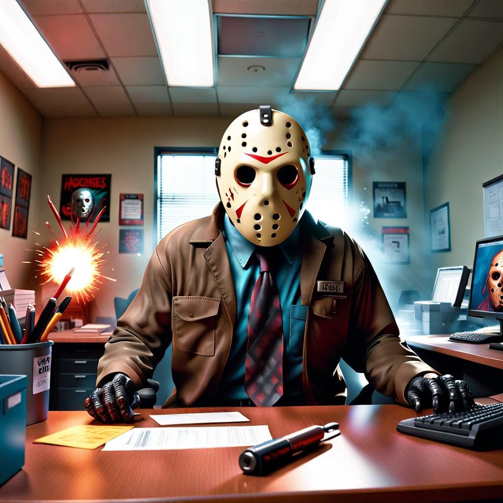 Horror Icons in Surreal Office Art Nouveau