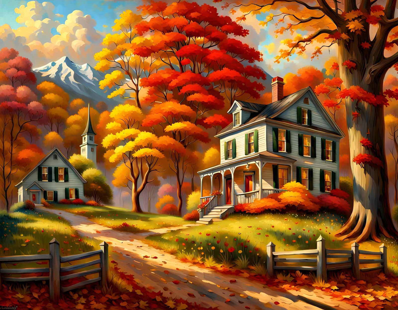 Autumn Maple Tree in Retro Photorealistic Style