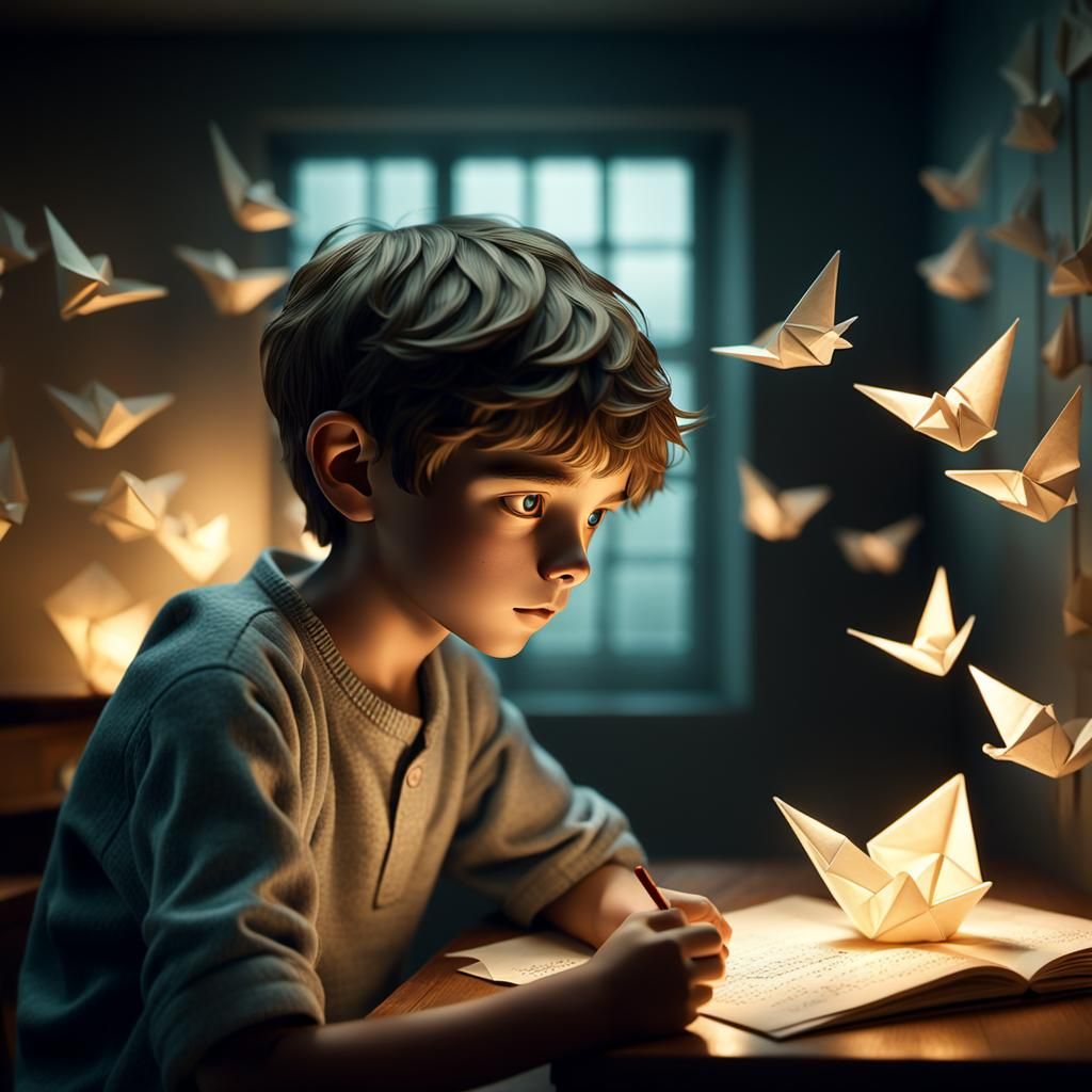 Boy's Nostalgic Gaze in Soft Light