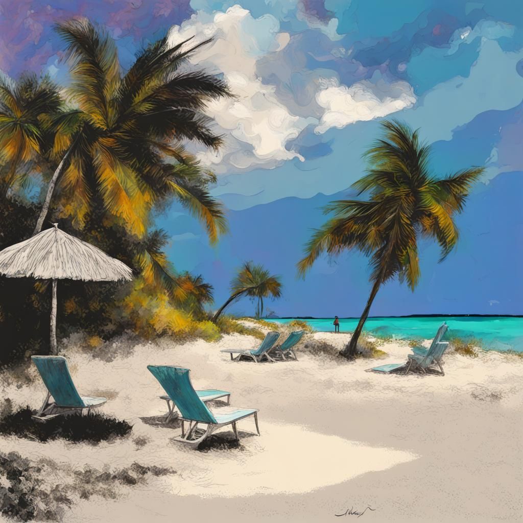 Bahamas Beach Scene in Jazz Art Style