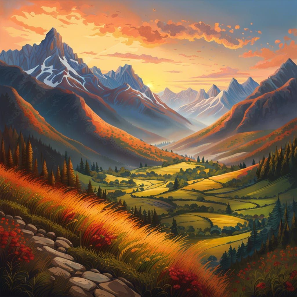 Breathtaking Mountainous Landscape at Sunrise