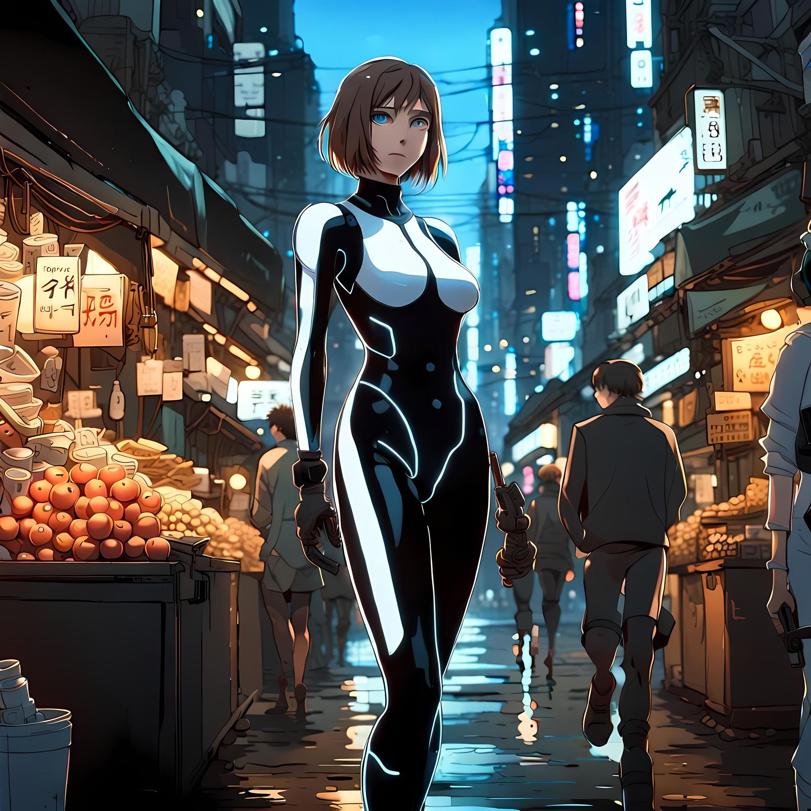 Cyberpunk Woman in Plugsuit: Ghibli-Inspired Anime Art