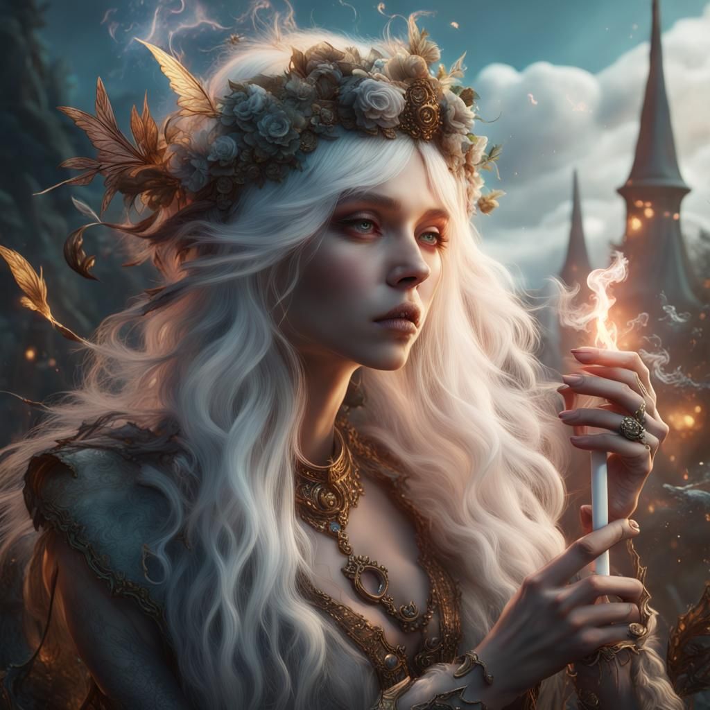 Fantasy Fairy Smoking: Detailed Matte Painting