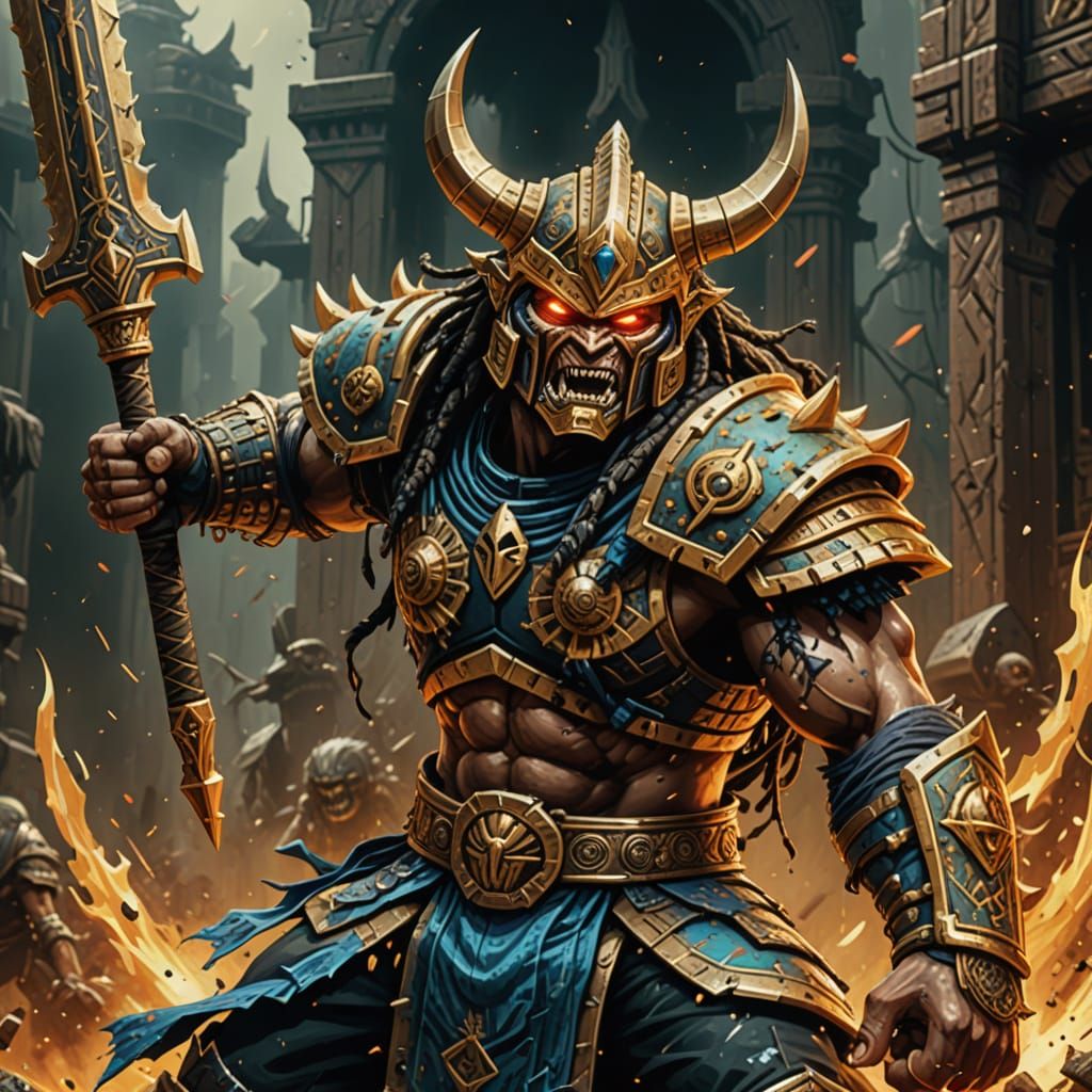 Kotal Kahn in 16-bit Pixel Art Battle Stance