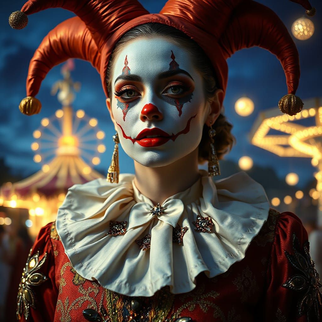 Glamorous Jester Portrait in Hyperrealistic Style