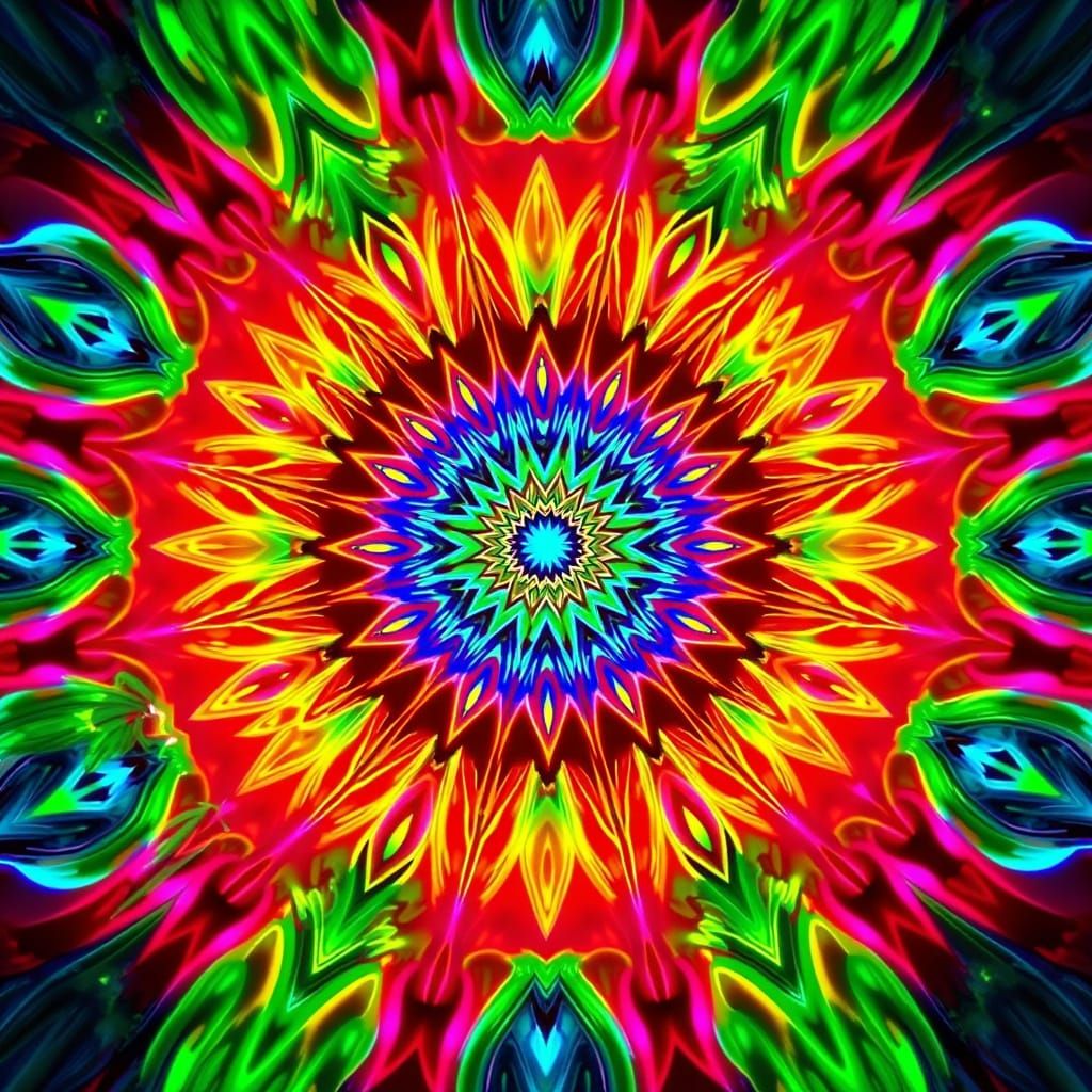 Glowing Kaleidoscope Mandalas in Psychedelic NFT Art Style