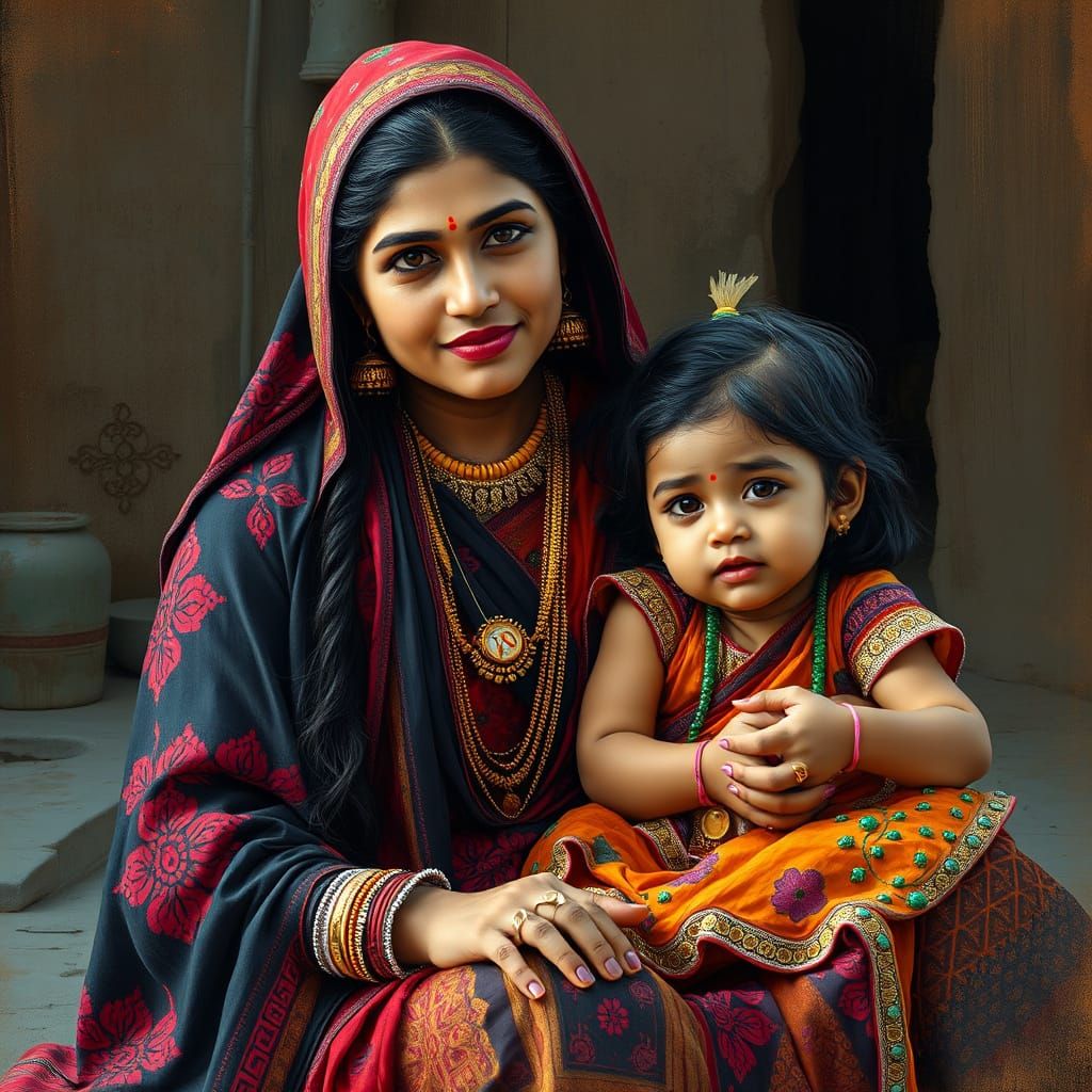 Indian Woman and Girl: Hyperrealistic Candy Art