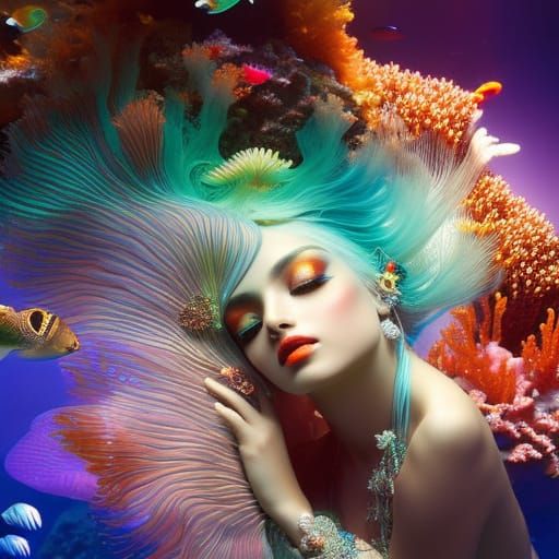 Holographic Mermaid Woman in Gothic Horror Style